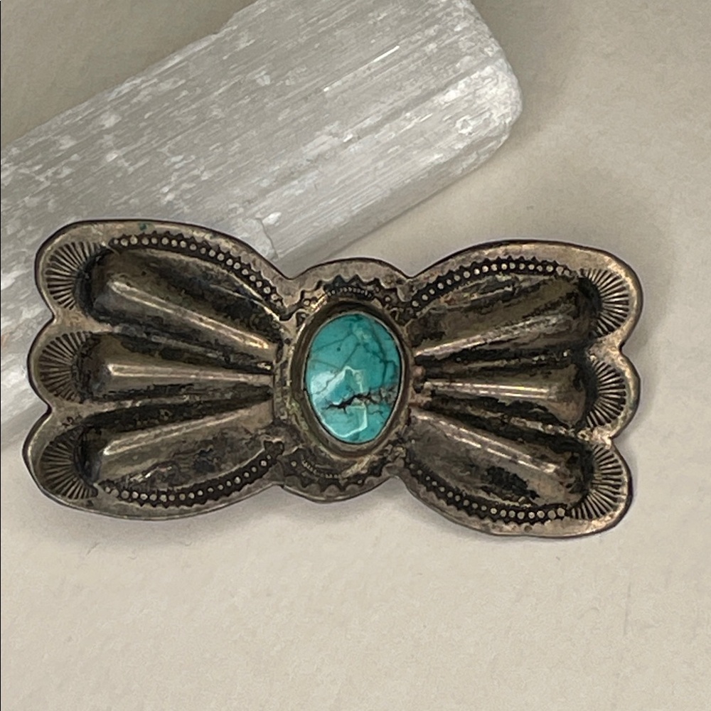 Navajo Vintage Old Pawn Silver Turquoise Butterfly Concho Belt Element